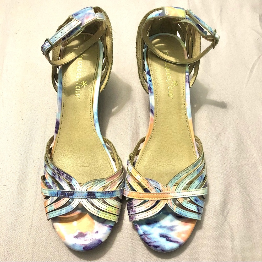 Montego Bay Club Prima Multi Pastel Colored Wedge Sandals Size 8.5